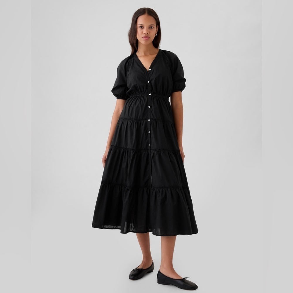 NWT! Gap Black Tiered Maxi Shirtdress  🕹️